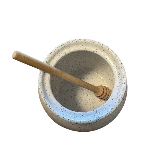 Smith and Hawken Stoneware Honey Pot with Dipper & Lid Speckled Cream Brown - Picture 2 of 8